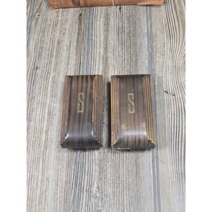 Pair Vintage Clothes Brushes, Art Deco Monogram S, Wood Grain